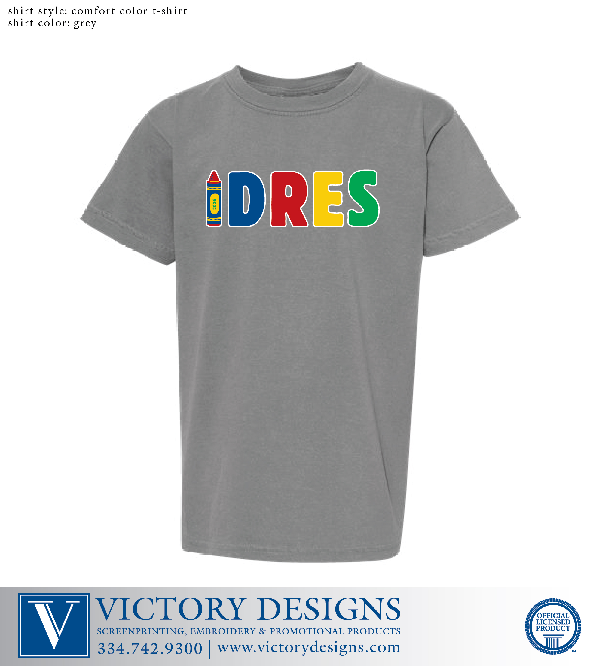 Dean Road - Grey Crayon Design Comfort Color T-shirt - Image 2
