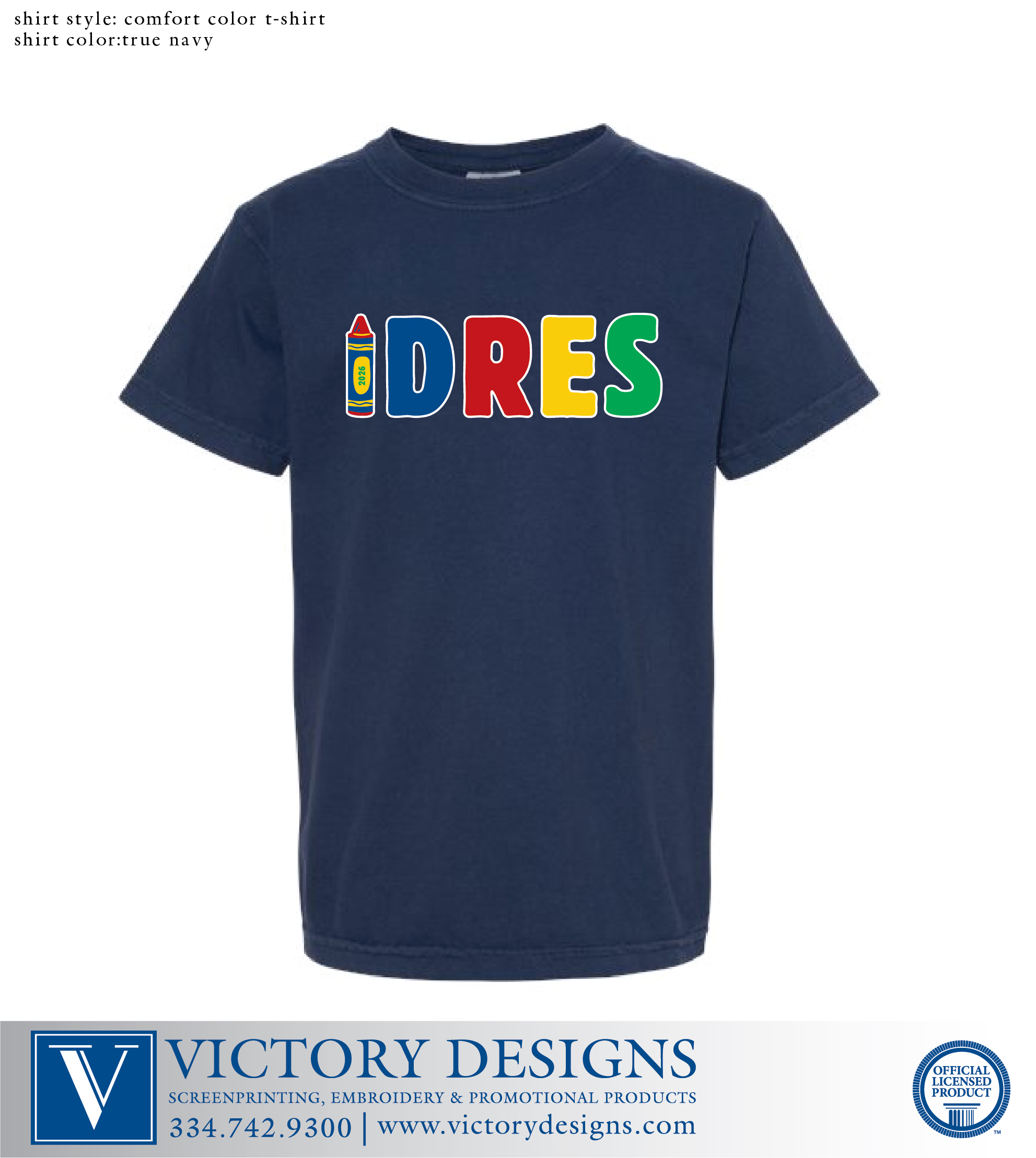 Dean Road - Navy Crayon Design Comfort Color T-shirt - Image 2