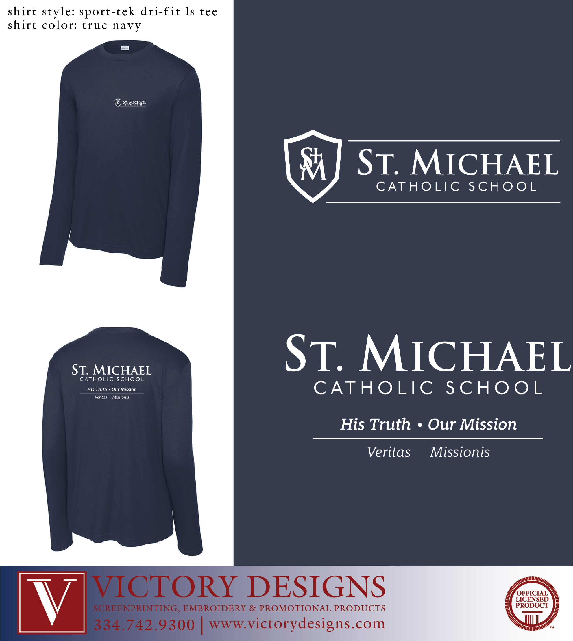 St. Michael Catholic School - Navy Long Sleeve Dri-Fit Tee - Image 2