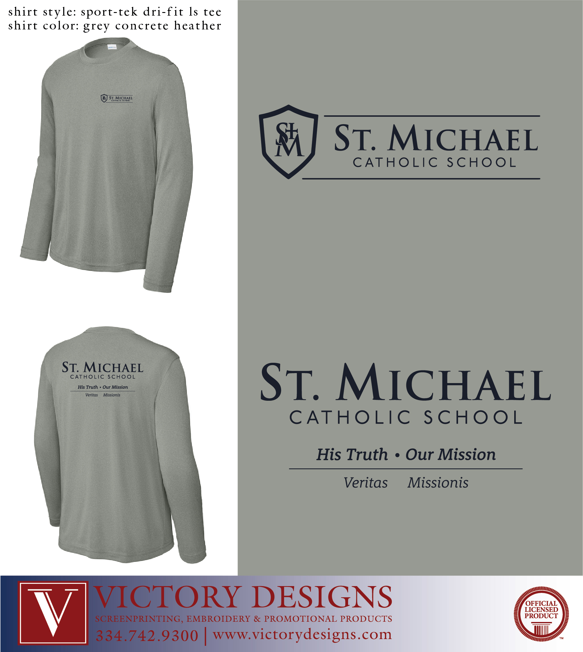 St. Michael Catholic School - Grey Concrete Heather Long Sleeve Dri-Fit Tee - Image 2