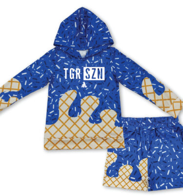 AEEC -Blue Ice Cream Drip Long Sleeve Hooded Tee (Shorts Purchased Separately)